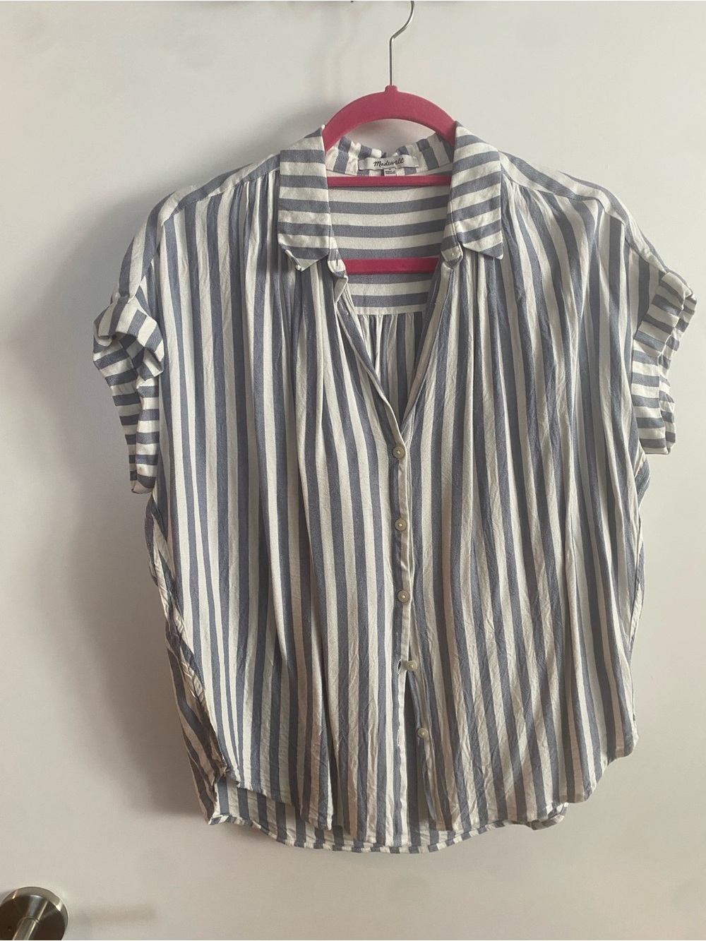 Lightweight Blue and White Striped Button Front Madewell Women’s Top size Small